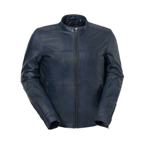 Front view of the Balor Leather Jacket from Jacket Riot, showcasing premium midnight-blue sheepskin leather