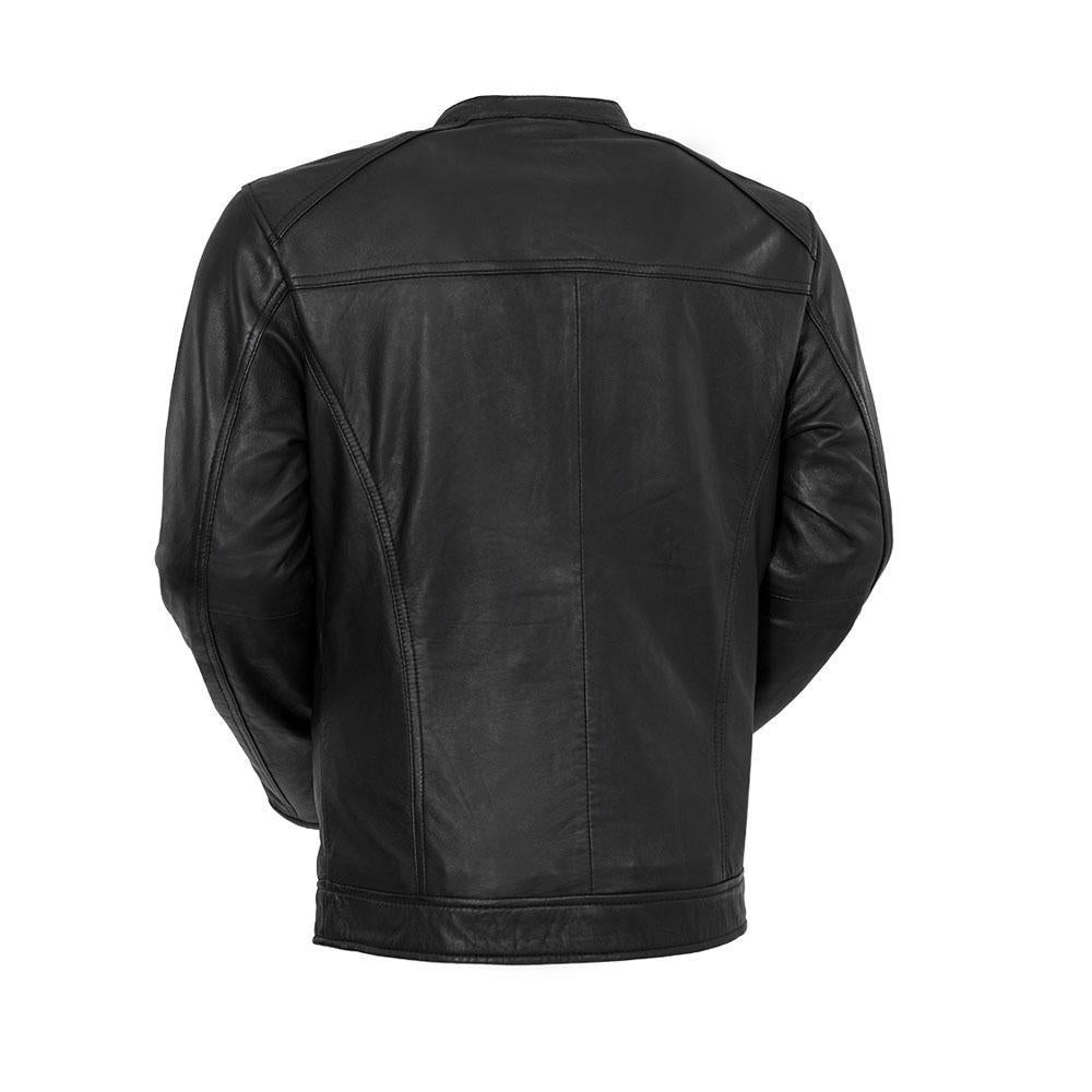 Back view of the Iconoclast Leather Jacket in black, emphasizing its clean lines and versatile silhouette