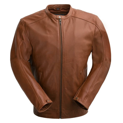 Front view of the Iconoclast Leather Jacket in whiskey sheepskin, showcasing premium materials and a refined fit